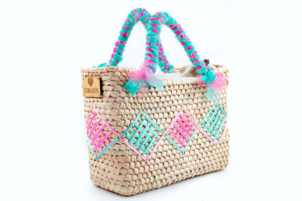 BAG BY CORAZONPLAYERO RHOMBUSPINKANDTEAL 1