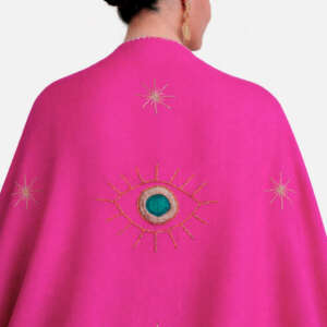 Evil Eye Silk Shawl on Pink