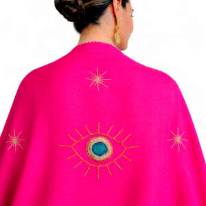 Evil Eye Silk Shawl on Pink