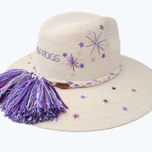 TCU Inspired Victory Sparks White Palm Hat - side view with pompons