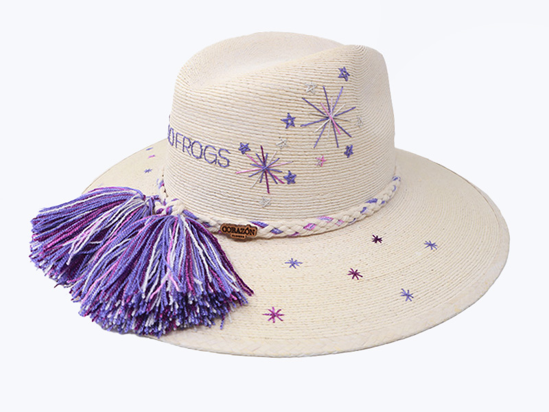 TCU Inspired Victory Sparks White Palm Hat - side view with pompons