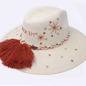 UT Inspired Victory Sparks White Palm Hat - side view with pompons