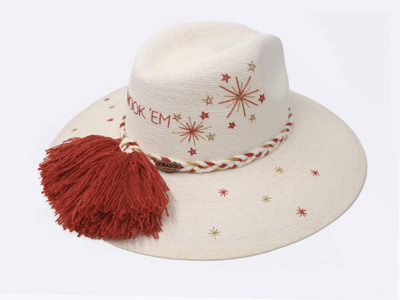 UT Inspired Victory Sparks White Palm Hat - side view with pompons