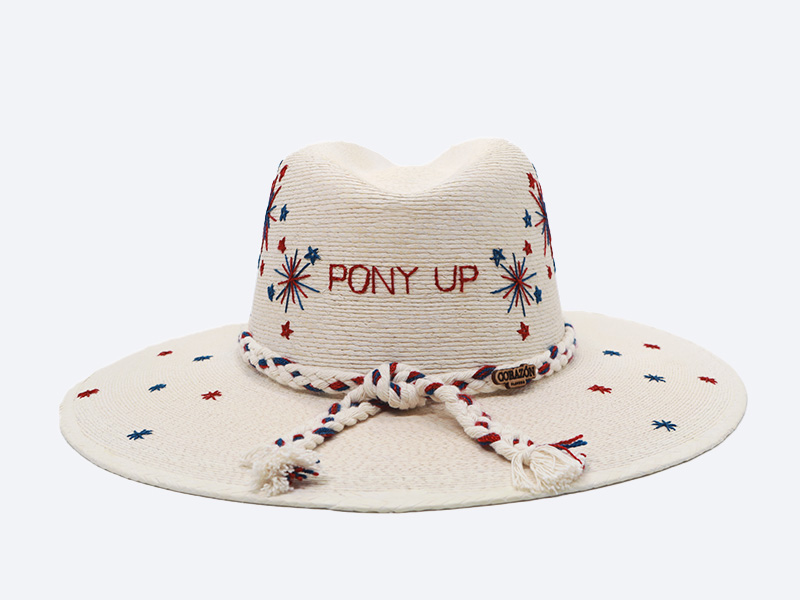 SMU Inspired Victory Sparks White Palm Hat - back view