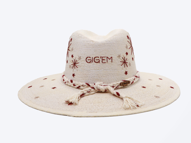 Texas A&M Inspired Victory Sparks White Palm Hat - back view