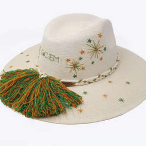 BU Inspired Victory Sparks White Palm Hat - side view with pompons